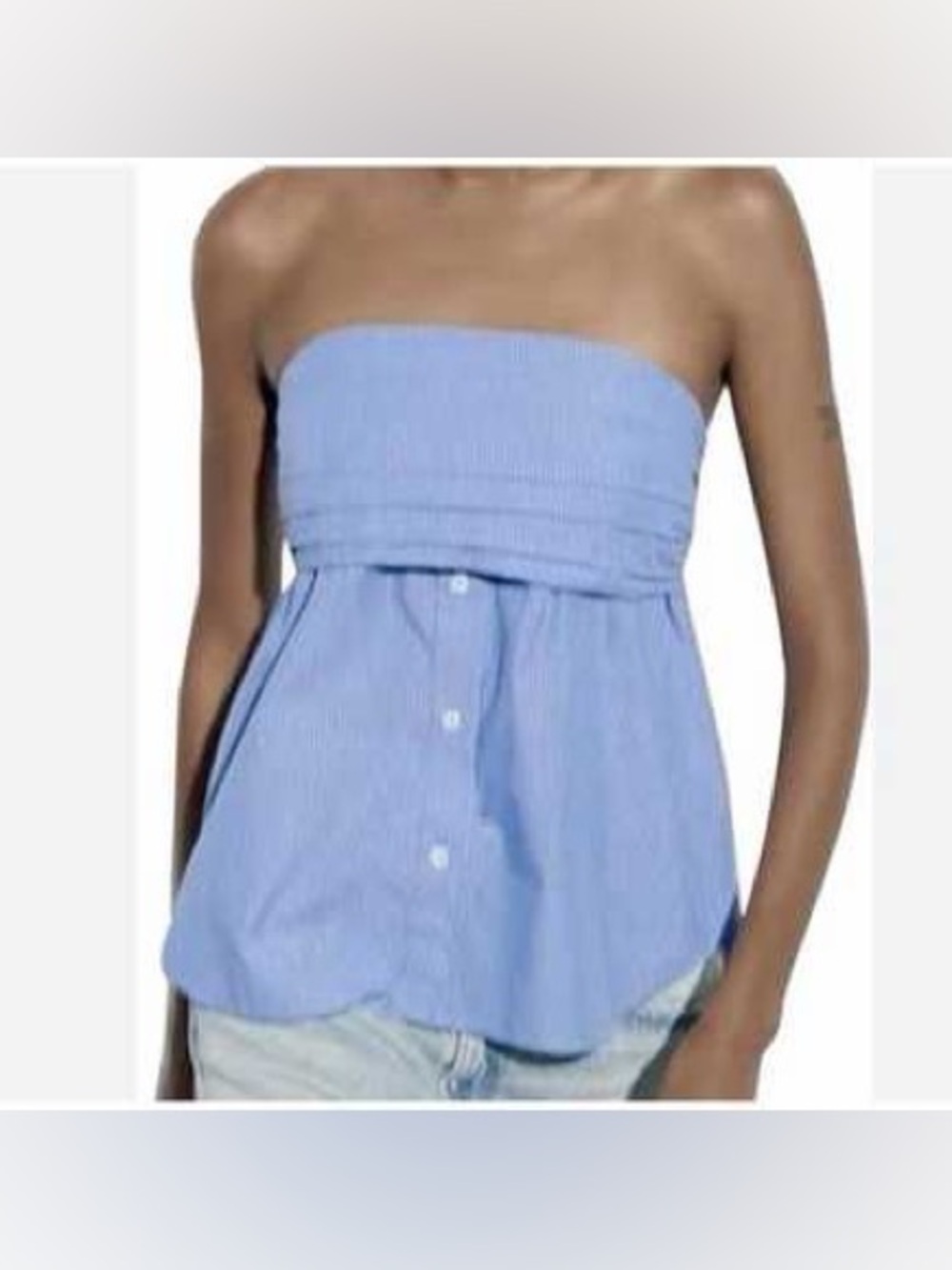 Zara blue white striped strapless pleated corset top